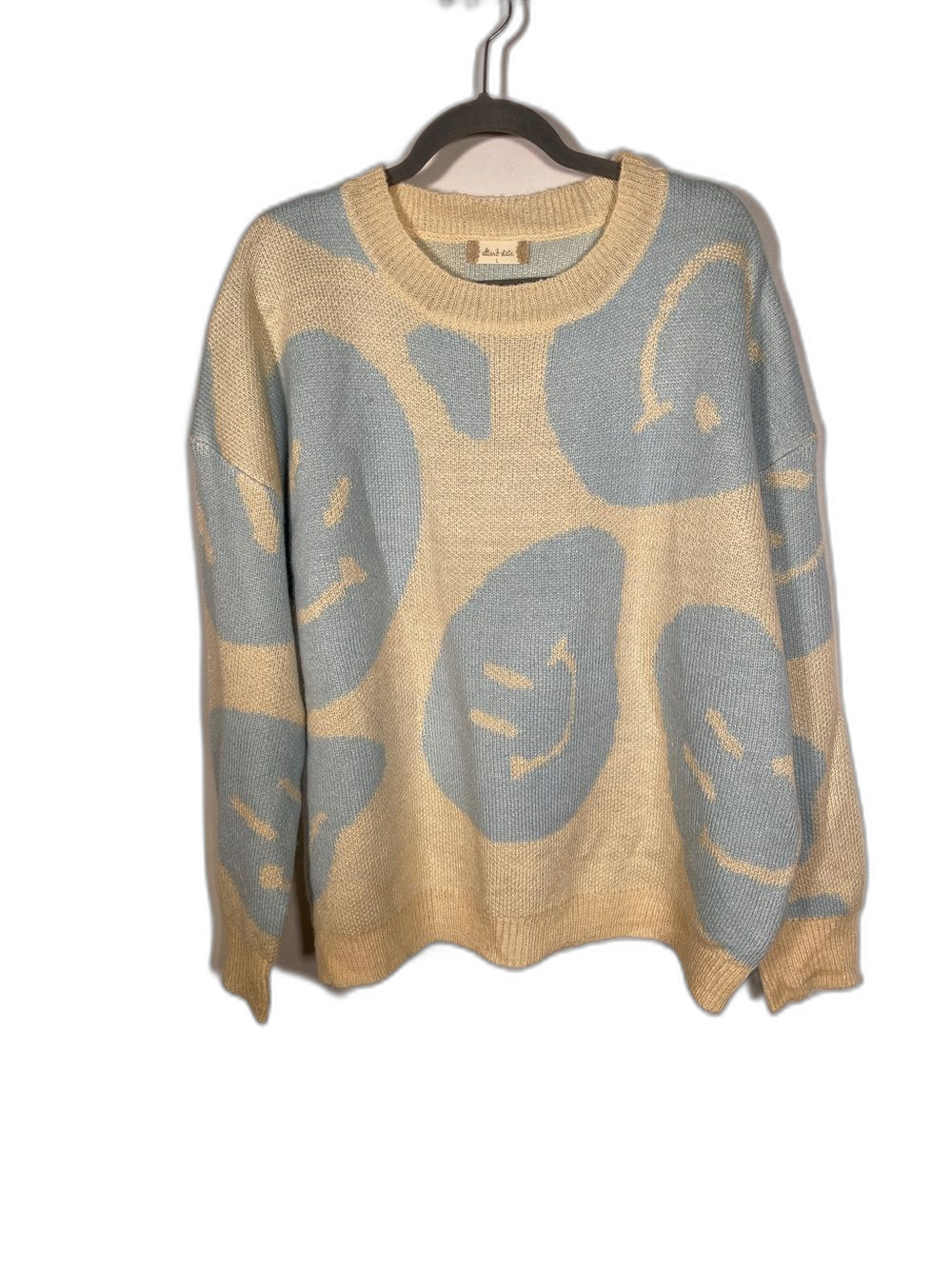 ALTAR’D STATE WOMENS BLUE SMILEY SWEATER LARGE